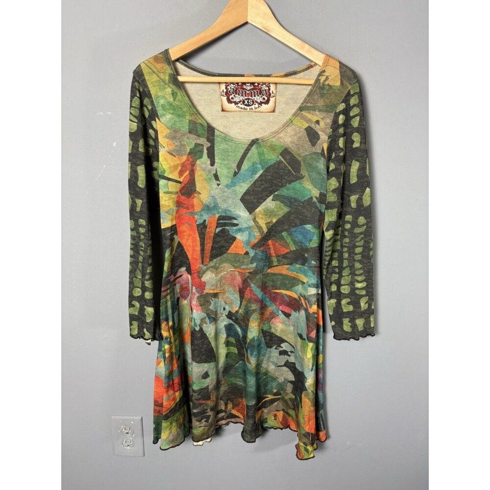 AMMA DESIGN Womens XS Colorful Abstract Print Tunic Dress Art to Wear Lagenlook